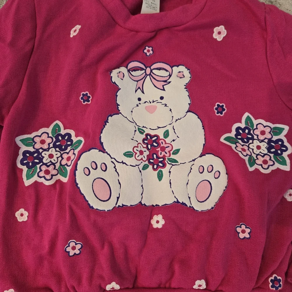 Vintage 1990s Fuschia Pink Teddy Bear Print Sweatsuit 2pc Set NWT